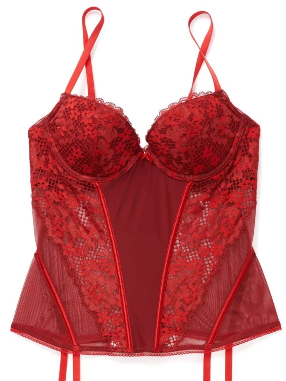 Adore Me Julienne Red Lace Bustier Set with Garter Straps - Women Intimates